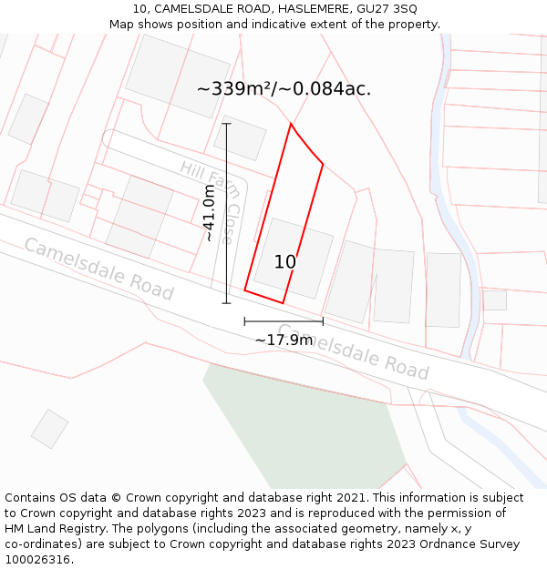 10, CAMELSDALE ROAD, HASLEMERE, GU27 3SQ: Plot and title map