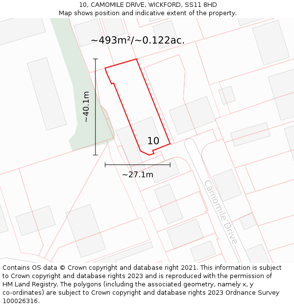 10, CAMOMILE DRIVE, WICKFORD, SS11 8HD: Plot and title map