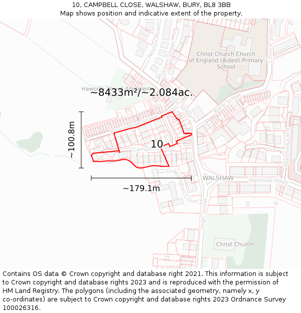 10, CAMPBELL CLOSE, WALSHAW, BURY, BL8 3BB: Plot and title map