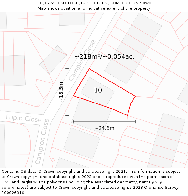 10, CAMPION CLOSE, RUSH GREEN, ROMFORD, RM7 0WX: Plot and title map