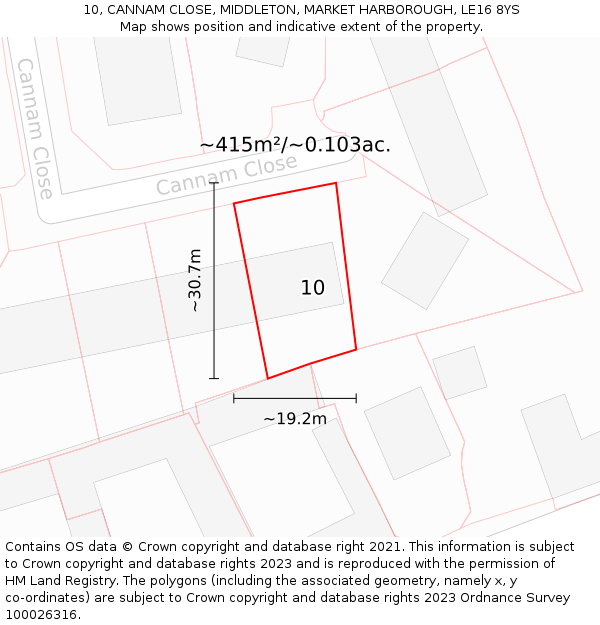 10, CANNAM CLOSE, MIDDLETON, MARKET HARBOROUGH, LE16 8YS: Plot and title map