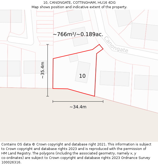 10, CANONGATE, COTTINGHAM, HU16 4DG: Plot and title map