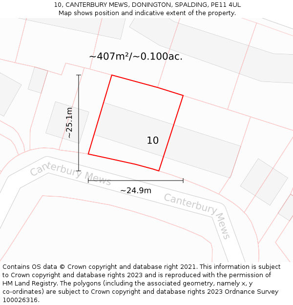 10, CANTERBURY MEWS, DONINGTON, SPALDING, PE11 4UL: Plot and title map