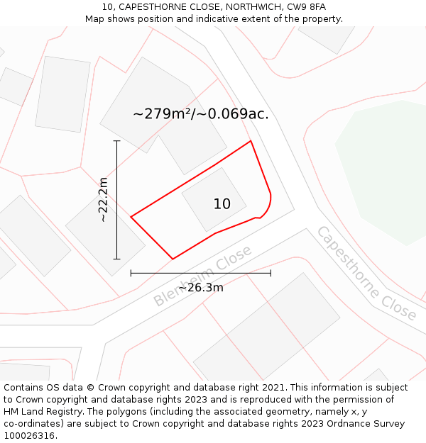 10, CAPESTHORNE CLOSE, NORTHWICH, CW9 8FA: Plot and title map
