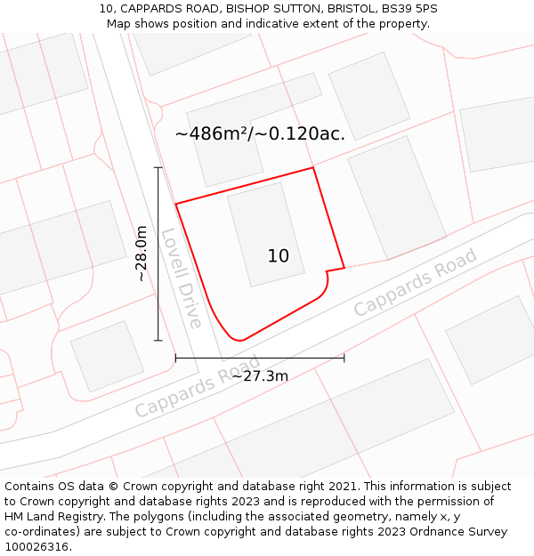 10, CAPPARDS ROAD, BISHOP SUTTON, BRISTOL, BS39 5PS: Plot and title map