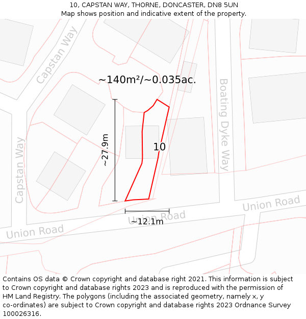 10, CAPSTAN WAY, THORNE, DONCASTER, DN8 5UN: Plot and title map