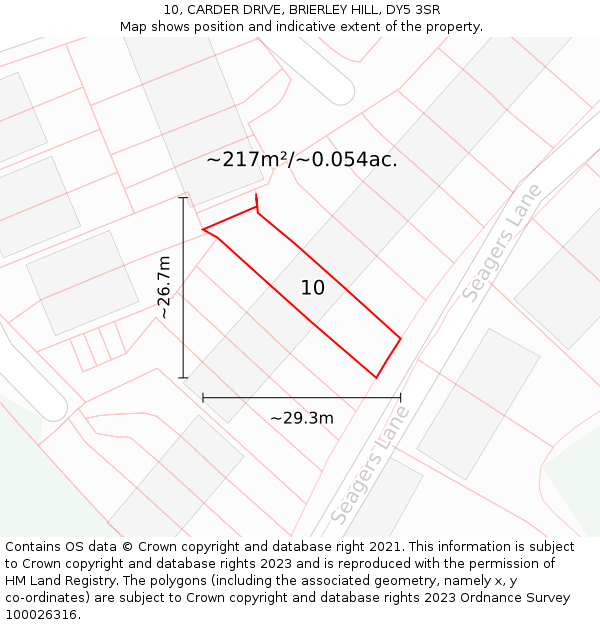 10, CARDER DRIVE, BRIERLEY HILL, DY5 3SR: Plot and title map