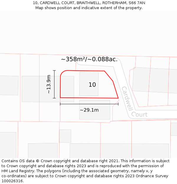 10, CARDWELL COURT, BRAITHWELL, ROTHERHAM, S66 7AN: Plot and title map