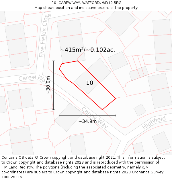 10, CAREW WAY, WATFORD, WD19 5BG: Plot and title map