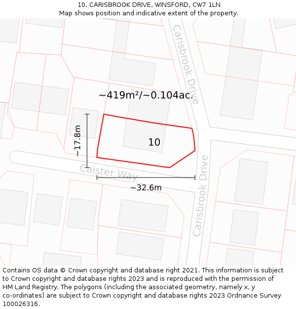 10, CARISBROOK DRIVE, WINSFORD, CW7 1LN: Plot and title map