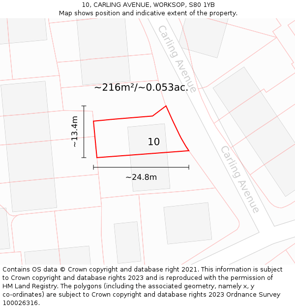10, CARLING AVENUE, WORKSOP, S80 1YB: Plot and title map