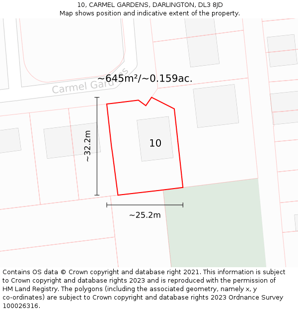 10, CARMEL GARDENS, DARLINGTON, DL3 8JD: Plot and title map