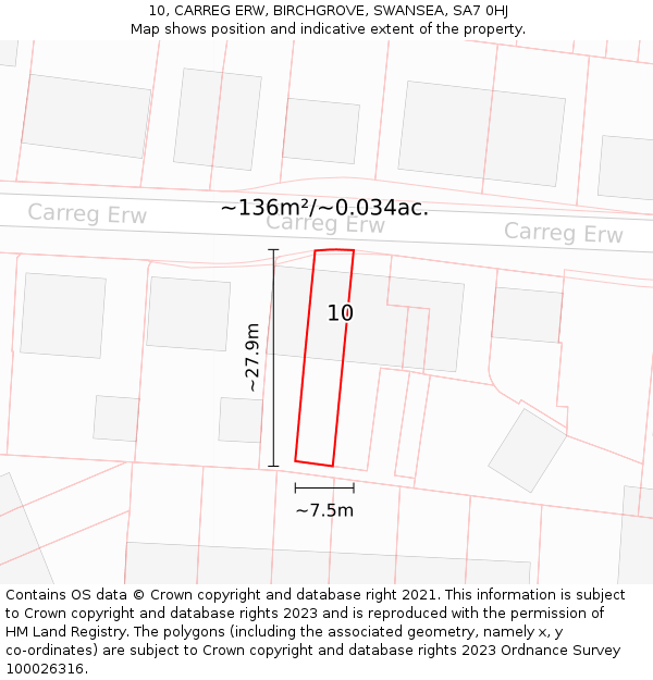 10, CARREG ERW, BIRCHGROVE, SWANSEA, SA7 0HJ: Plot and title map