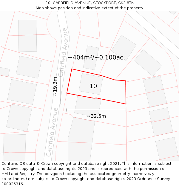 10, CARRFIELD AVENUE, STOCKPORT, SK3 8TN: Plot and title map