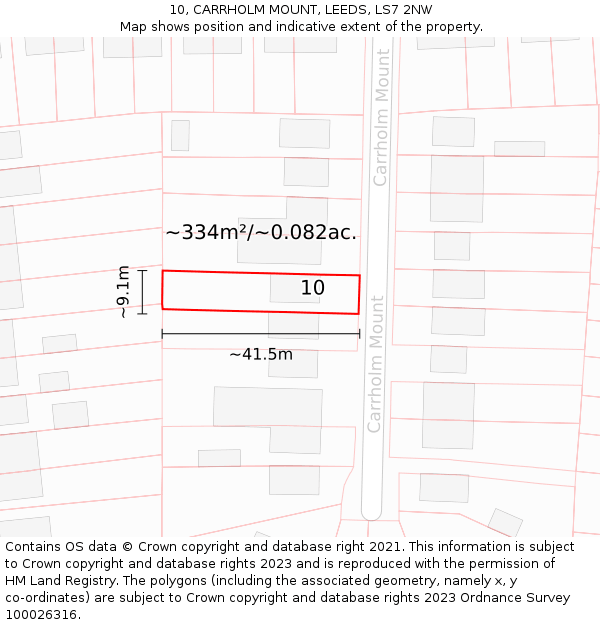 10, CARRHOLM MOUNT, LEEDS, LS7 2NW: Plot and title map