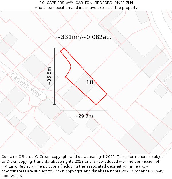 10, CARRIERS WAY, CARLTON, BEDFORD, MK43 7LN: Plot and title map