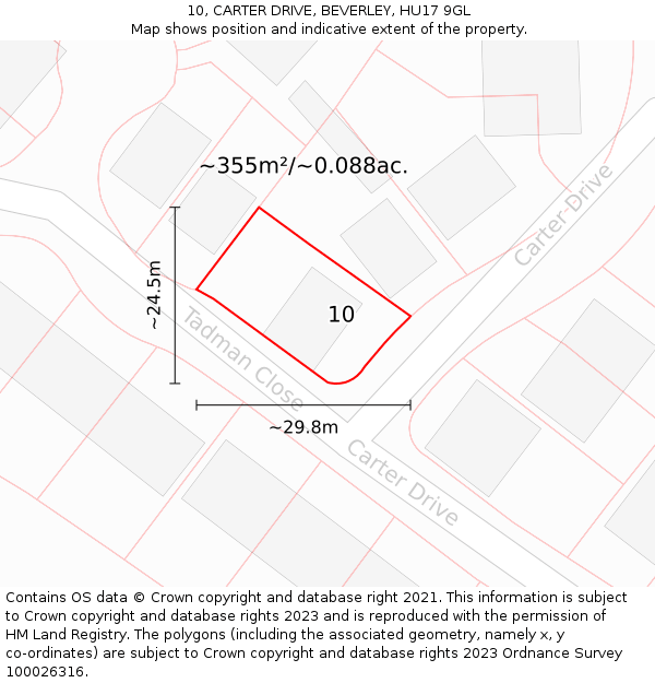 10, CARTER DRIVE, BEVERLEY, HU17 9GL: Plot and title map