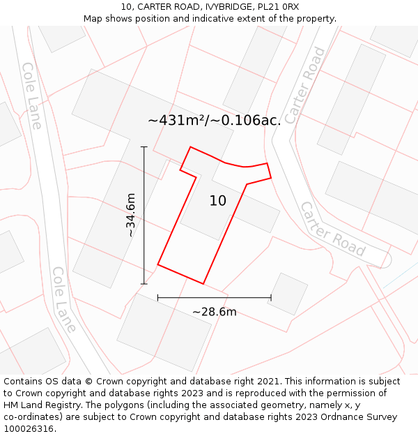 10, CARTER ROAD, IVYBRIDGE, PL21 0RX: Plot and title map