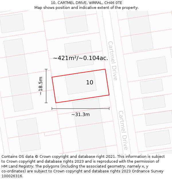 10, CARTMEL DRIVE, WIRRAL, CH46 0TE: Plot and title map