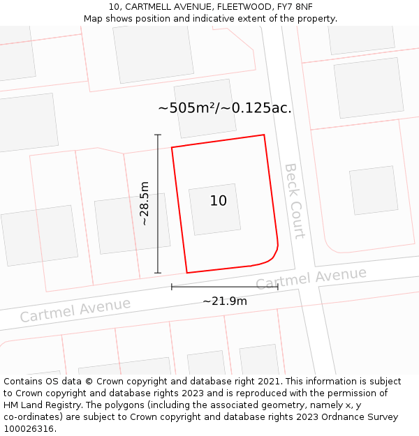 10, CARTMELL AVENUE, FLEETWOOD, FY7 8NF: Plot and title map