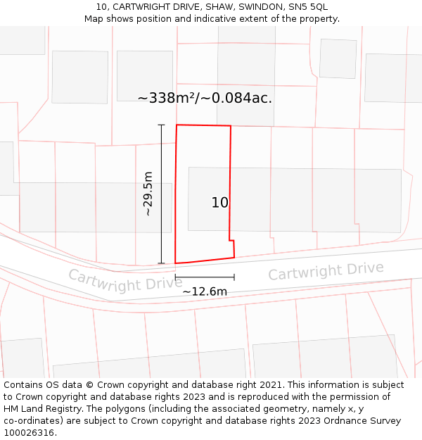 10, CARTWRIGHT DRIVE, SHAW, SWINDON, SN5 5QL: Plot and title map