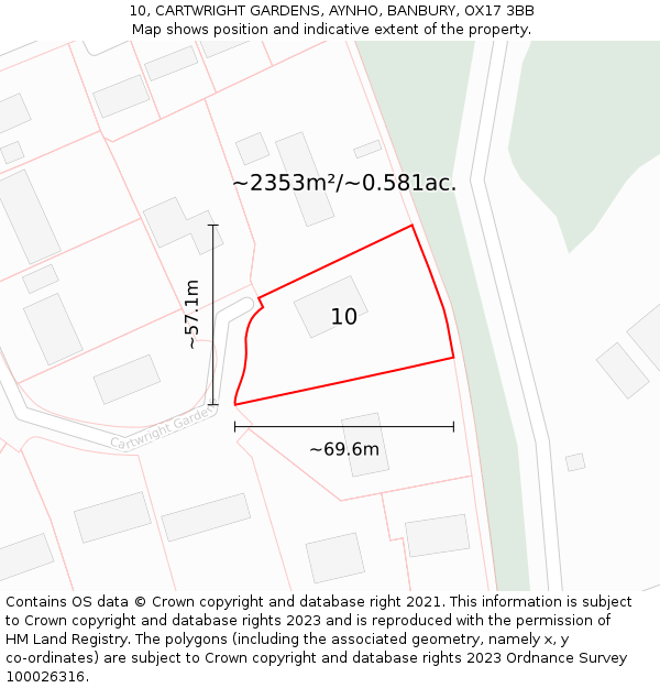 10, CARTWRIGHT GARDENS, AYNHO, BANBURY, OX17 3BB: Plot and title map