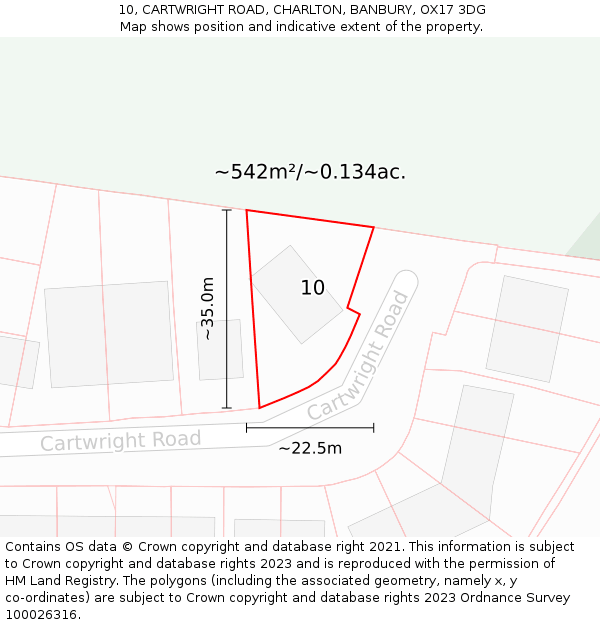 10, CARTWRIGHT ROAD, CHARLTON, BANBURY, OX17 3DG: Plot and title map