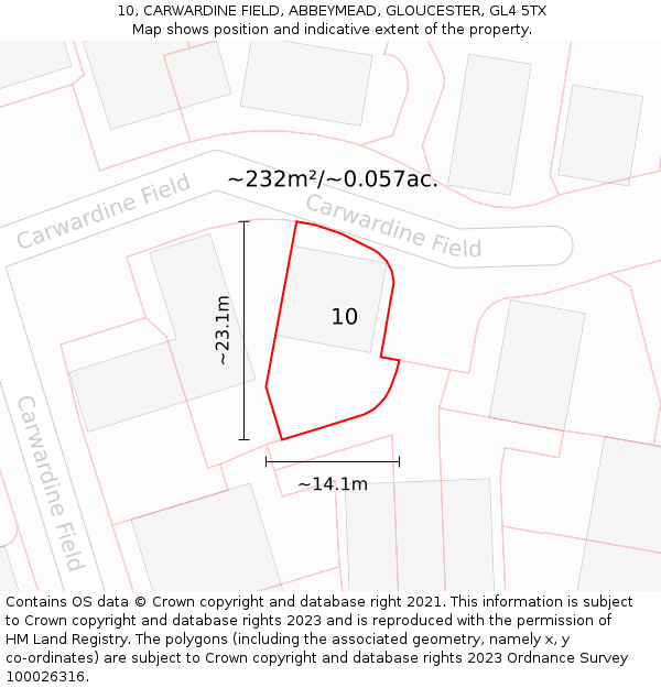 10, CARWARDINE FIELD, ABBEYMEAD, GLOUCESTER, GL4 5TX: Plot and title map