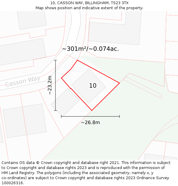 10, CASSON WAY, BILLINGHAM, TS23 3TX: Plot and title map