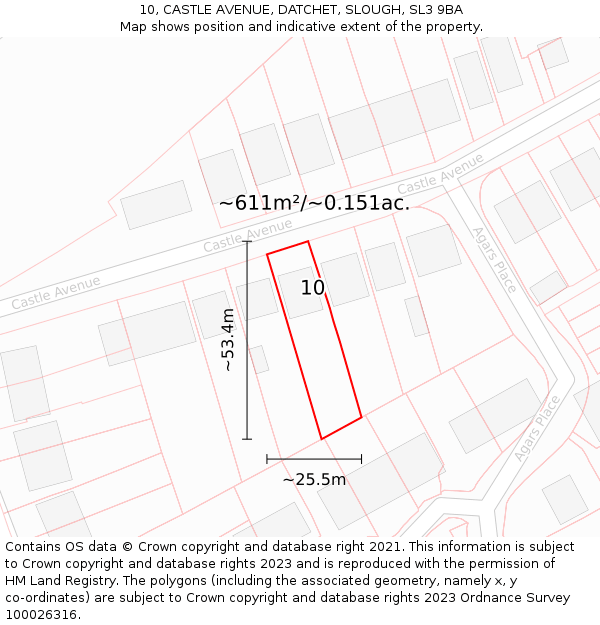 10, CASTLE AVENUE, DATCHET, SLOUGH, SL3 9BA: Plot and title map