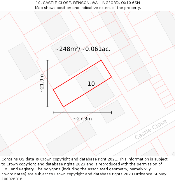 10, CASTLE CLOSE, BENSON, WALLINGFORD, OX10 6SN: Plot and title map