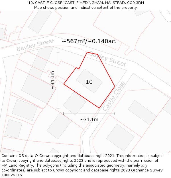 10, CASTLE CLOSE, CASTLE HEDINGHAM, HALSTEAD, CO9 3DH: Plot and title map