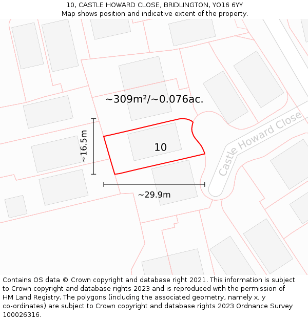 10, CASTLE HOWARD CLOSE, BRIDLINGTON, YO16 6YY: Plot and title map