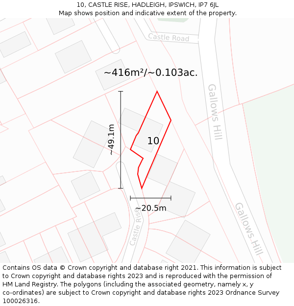 10, CASTLE RISE, HADLEIGH, IPSWICH, IP7 6JL: Plot and title map