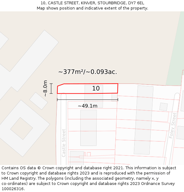 10, CASTLE STREET, KINVER, STOURBRIDGE, DY7 6EL: Plot and title map