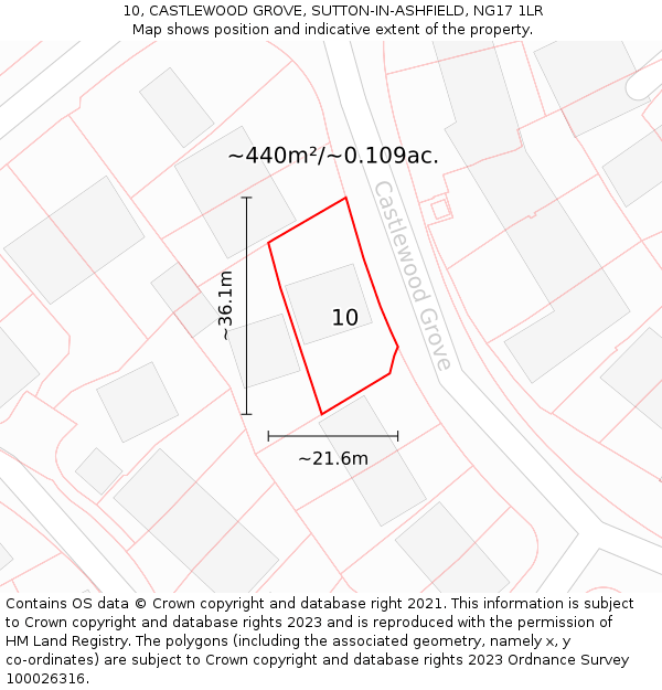 10, CASTLEWOOD GROVE, SUTTON-IN-ASHFIELD, NG17 1LR: Plot and title map