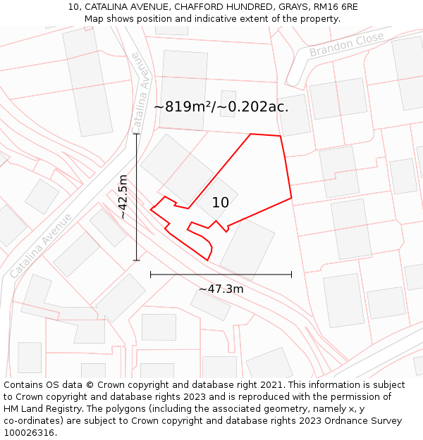 10, CATALINA AVENUE, CHAFFORD HUNDRED, GRAYS, RM16 6RE: Plot and title map