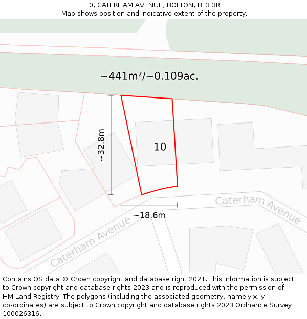 10, CATERHAM AVENUE, BOLTON, BL3 3RF: Plot and title map