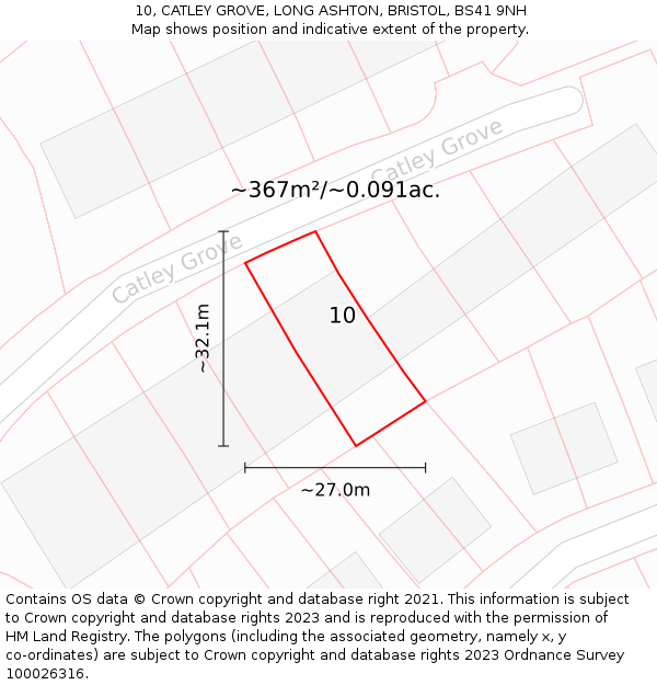 10, CATLEY GROVE, LONG ASHTON, BRISTOL, BS41 9NH: Plot and title map