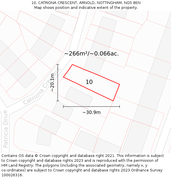 10, CATRIONA CRESCENT, ARNOLD, NOTTINGHAM, NG5 8EN: Plot and title map