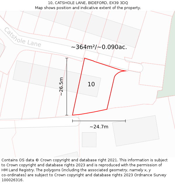 10, CATSHOLE LANE, BIDEFORD, EX39 3DQ: Plot and title map