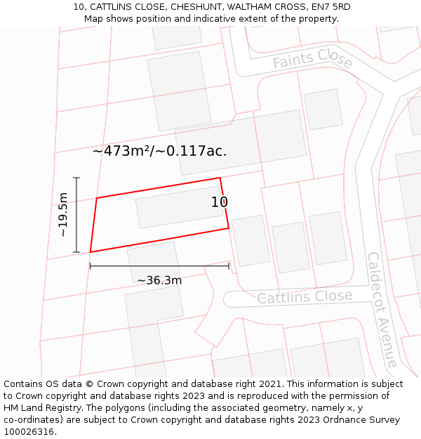 10, CATTLINS CLOSE, CHESHUNT, WALTHAM CROSS, EN7 5RD: Plot and title map