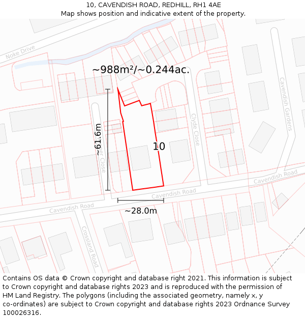 10, CAVENDISH ROAD, REDHILL, RH1 4AE: Plot and title map