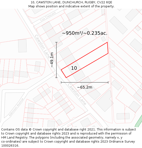 10, CAWSTON LANE, DUNCHURCH, RUGBY, CV22 6QE: Plot and title map