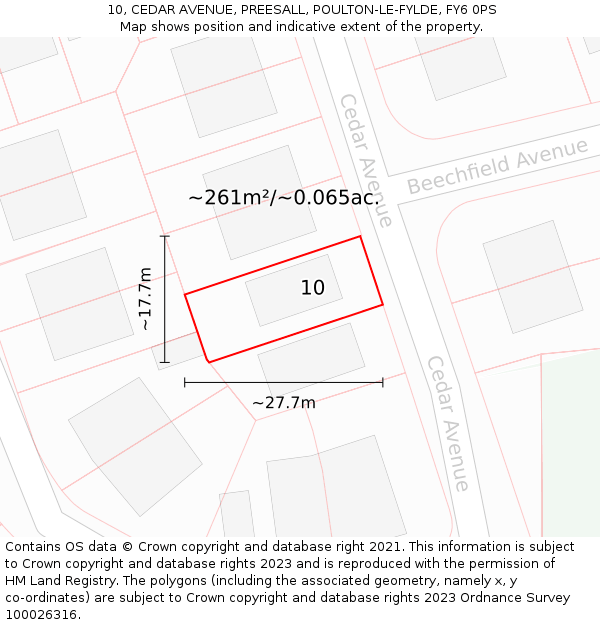 10, CEDAR AVENUE, PREESALL, POULTON-LE-FYLDE, FY6 0PS: Plot and title map