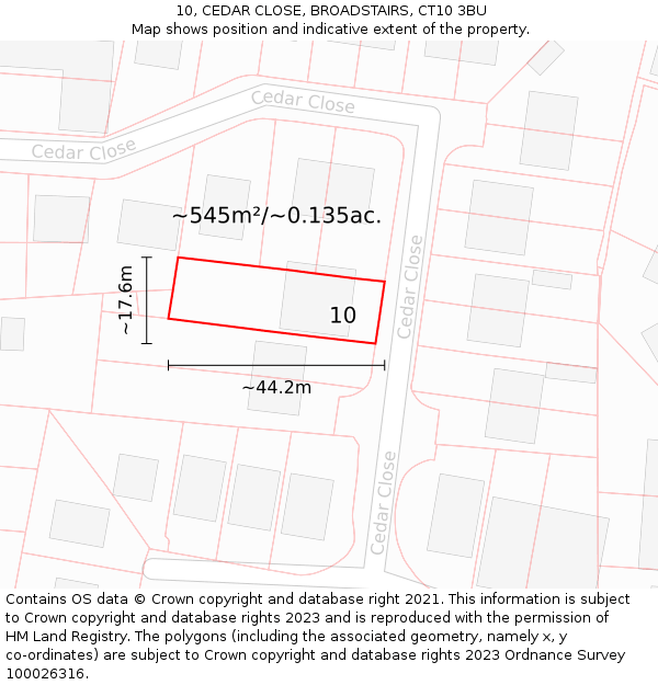 10, CEDAR CLOSE, BROADSTAIRS, CT10 3BU: Plot and title map