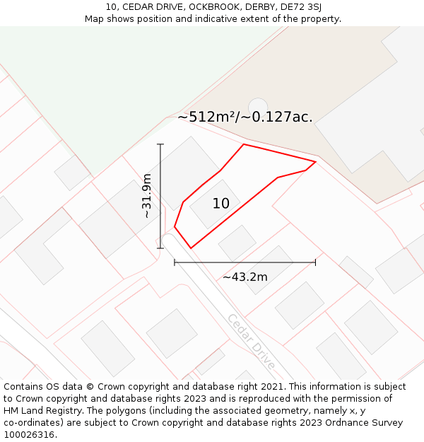 10, CEDAR DRIVE, OCKBROOK, DERBY, DE72 3SJ: Plot and title map