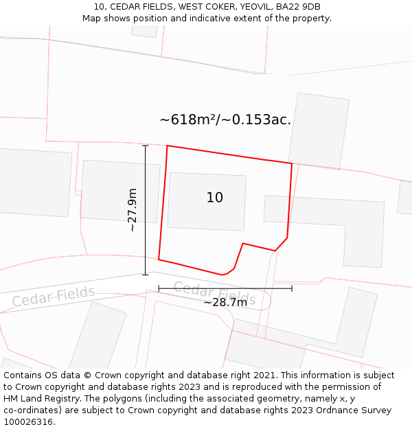10, CEDAR FIELDS, WEST COKER, YEOVIL, BA22 9DB: Plot and title map