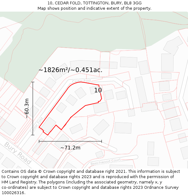 10, CEDAR FOLD, TOTTINGTON, BURY, BL8 3GG: Plot and title map