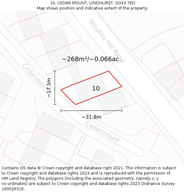 10, CEDAR MOUNT, LYNDHURST, SO43 7ED: Plot and title map